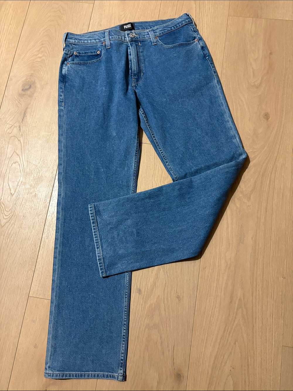 PAIGE Men's 32 Straight Leg Jeans Medium Wash Blue Denim